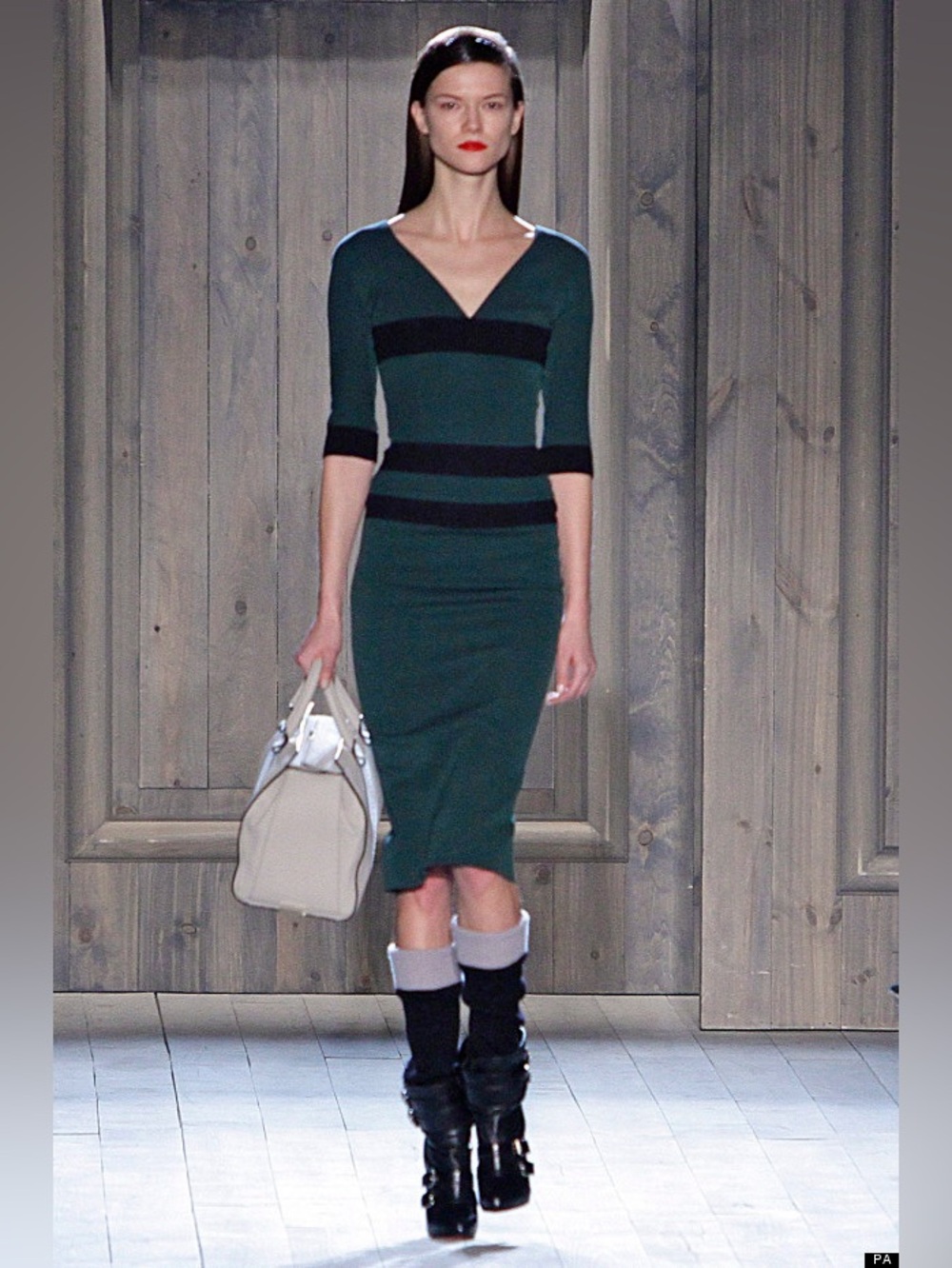 Victoria Beckham Forest Green & Black V-Neck Midi Dress